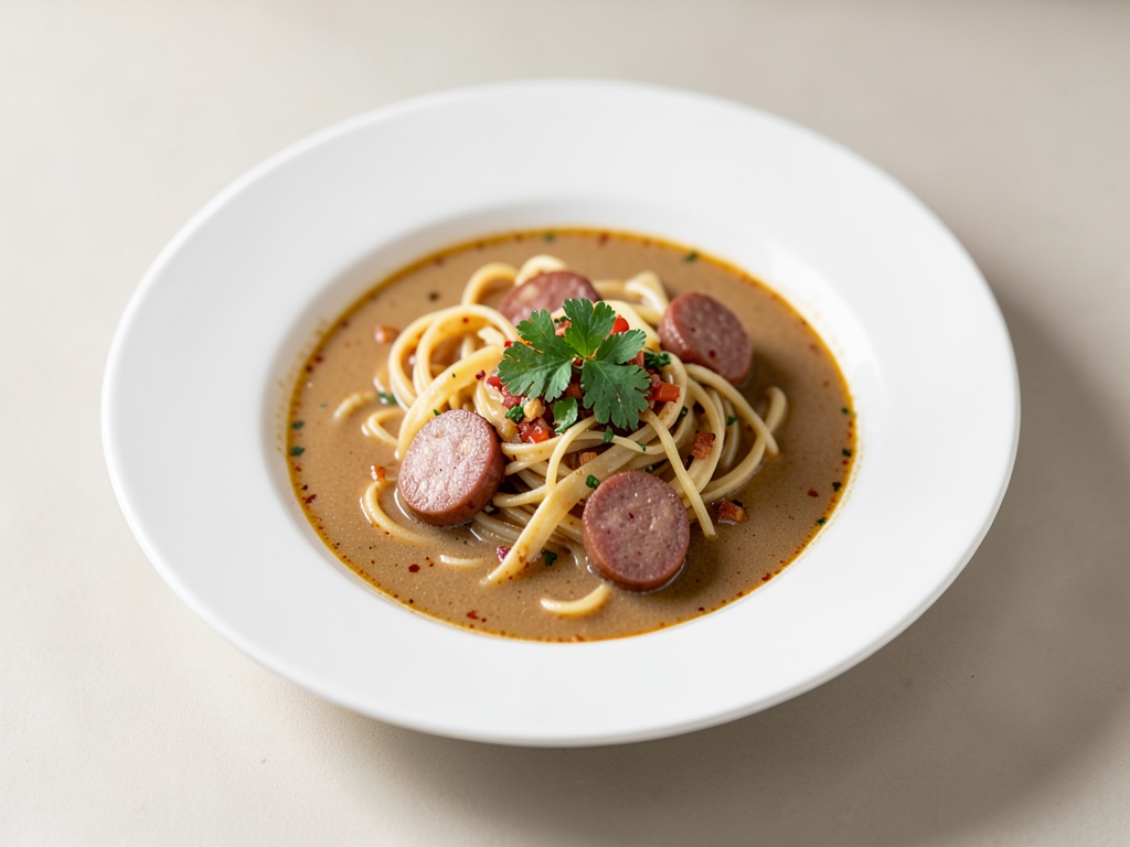 Herzhafte Nudelsuppe mit Würstchen