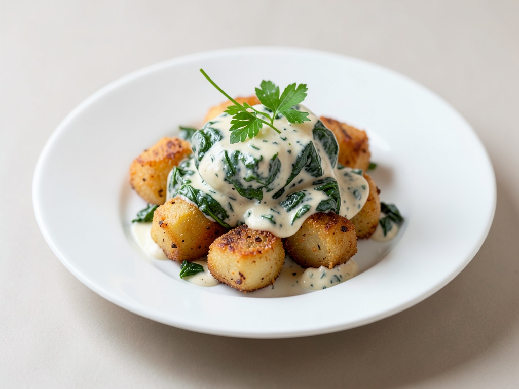 Knusprige Nuss-Kartoffeln mit cremigem Spinat