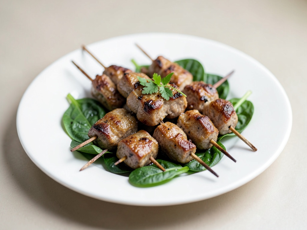 Spiedini di carne agrodolce con spinaci