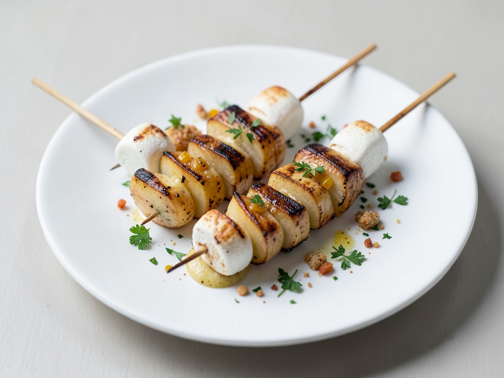 Spiedini di frutta alla griglia con marshmallow