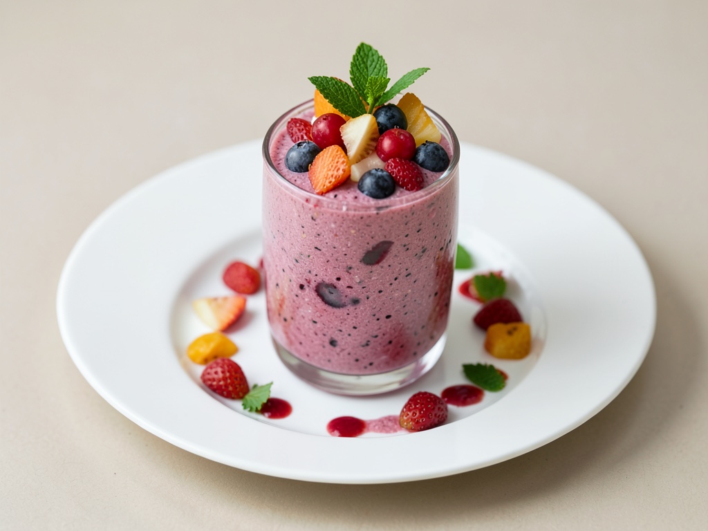 Fruchtiger Beeren-Smoothie mit Obstsalat-Topping
