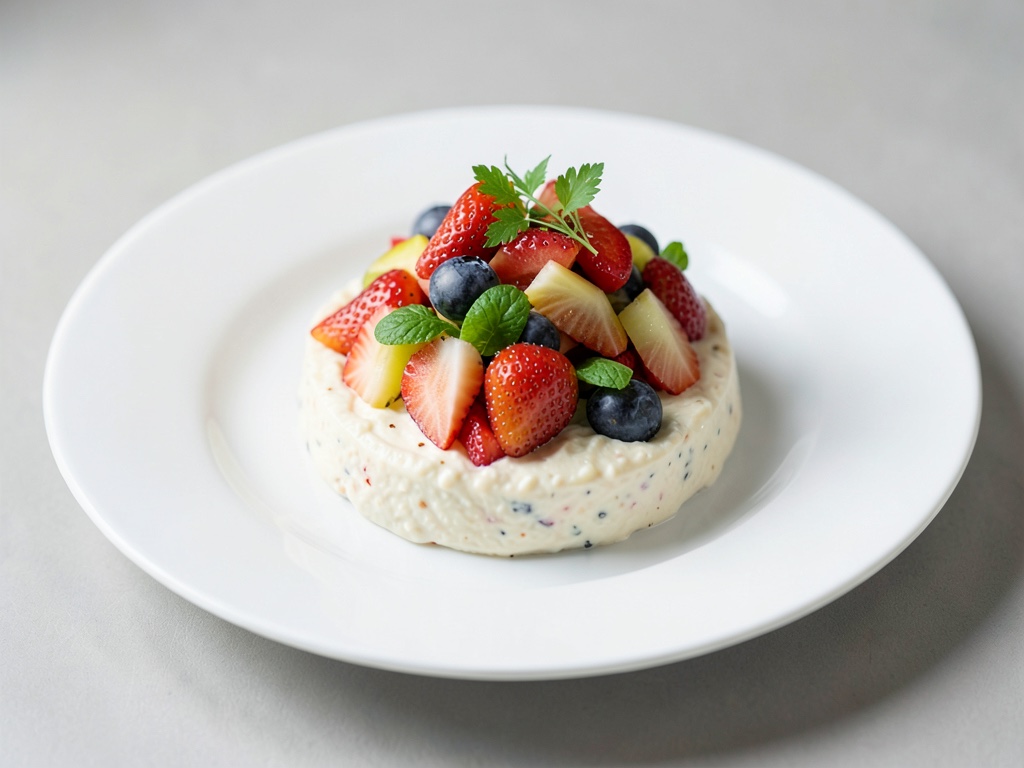 Insalata di frutta fruttata su base cremosa di quark alla vaniglia