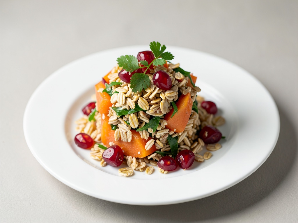 Insalata croccante di avena e papaya con melograno