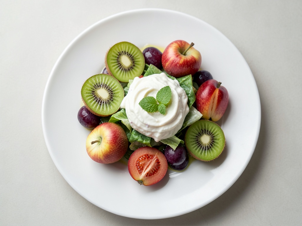 Insalata di frutta fruttata con panna montata