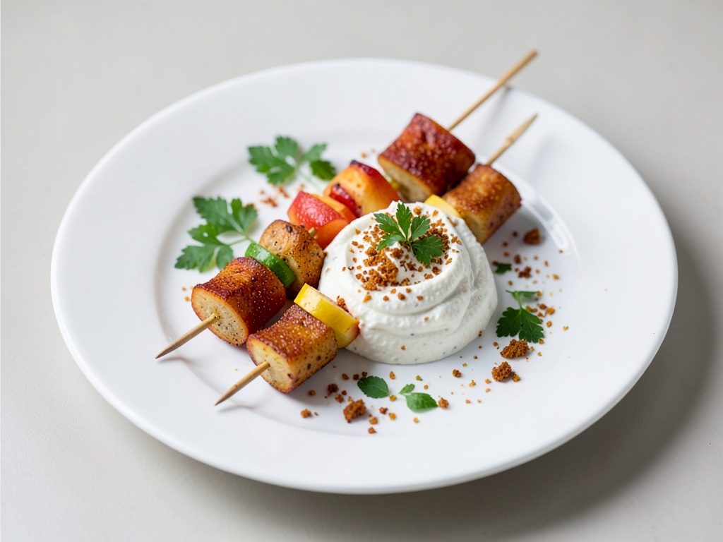 Brochetas frutales con yogur y coco tostado