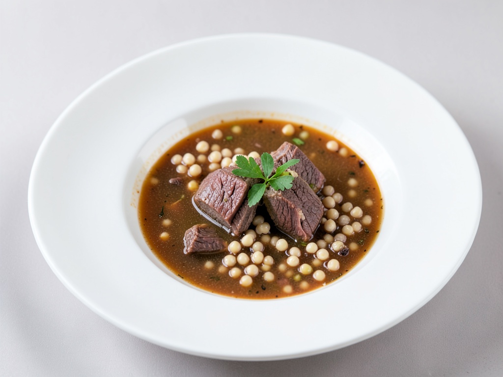 Brodo robusto di ossa di manzo con orzo perlato