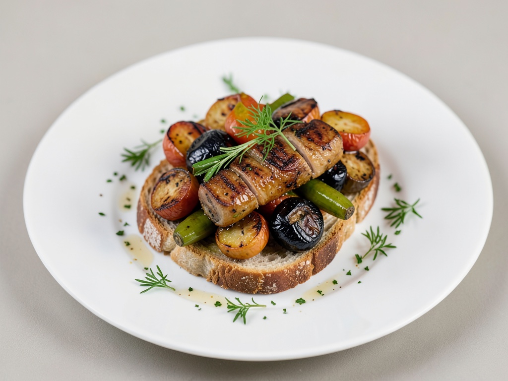 Verduras al horno sobre pan tostado