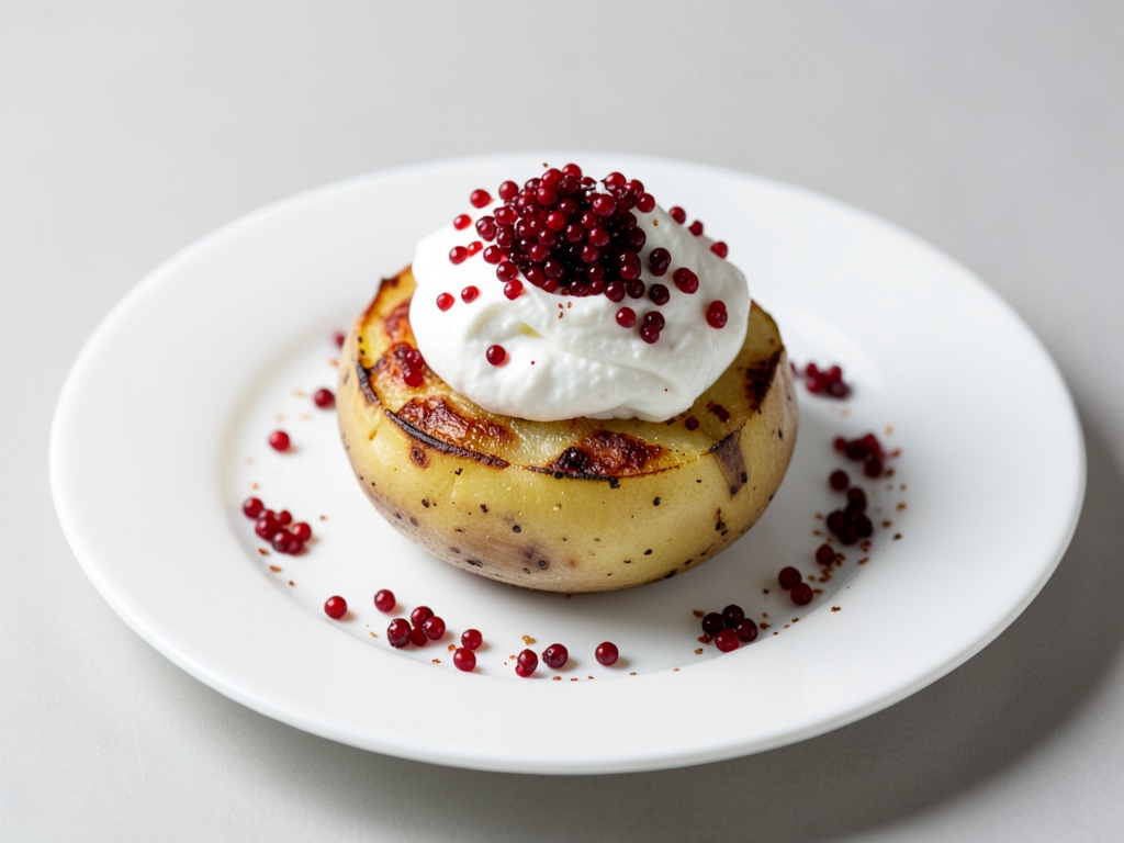Patate al forno con panna acida e caviale