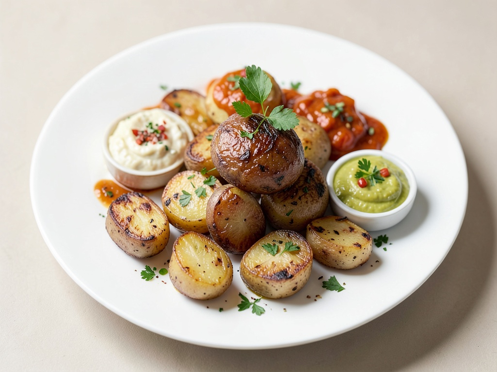 Patate dolci al forno con dip colorati