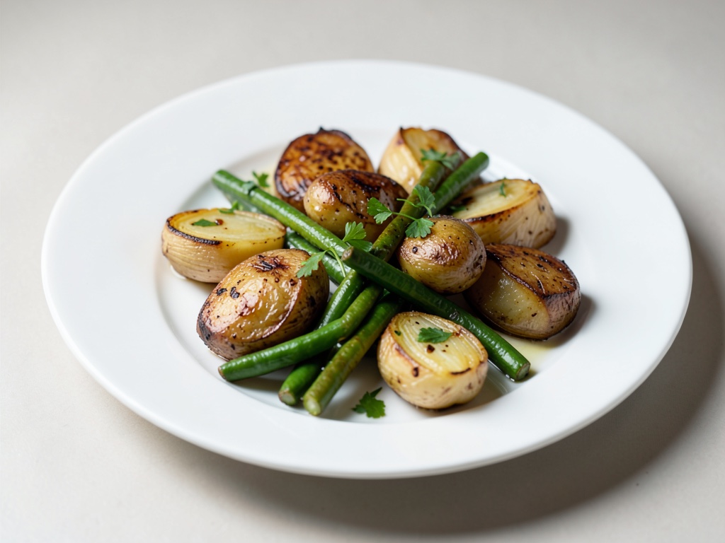 Pommes de terre au four aux artichauts et haricots verts