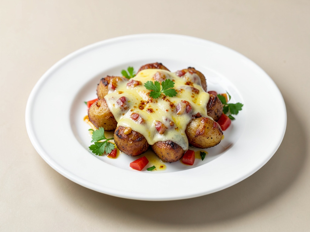 Patate al forno croccanti con condimento di formaggio e cipolle
