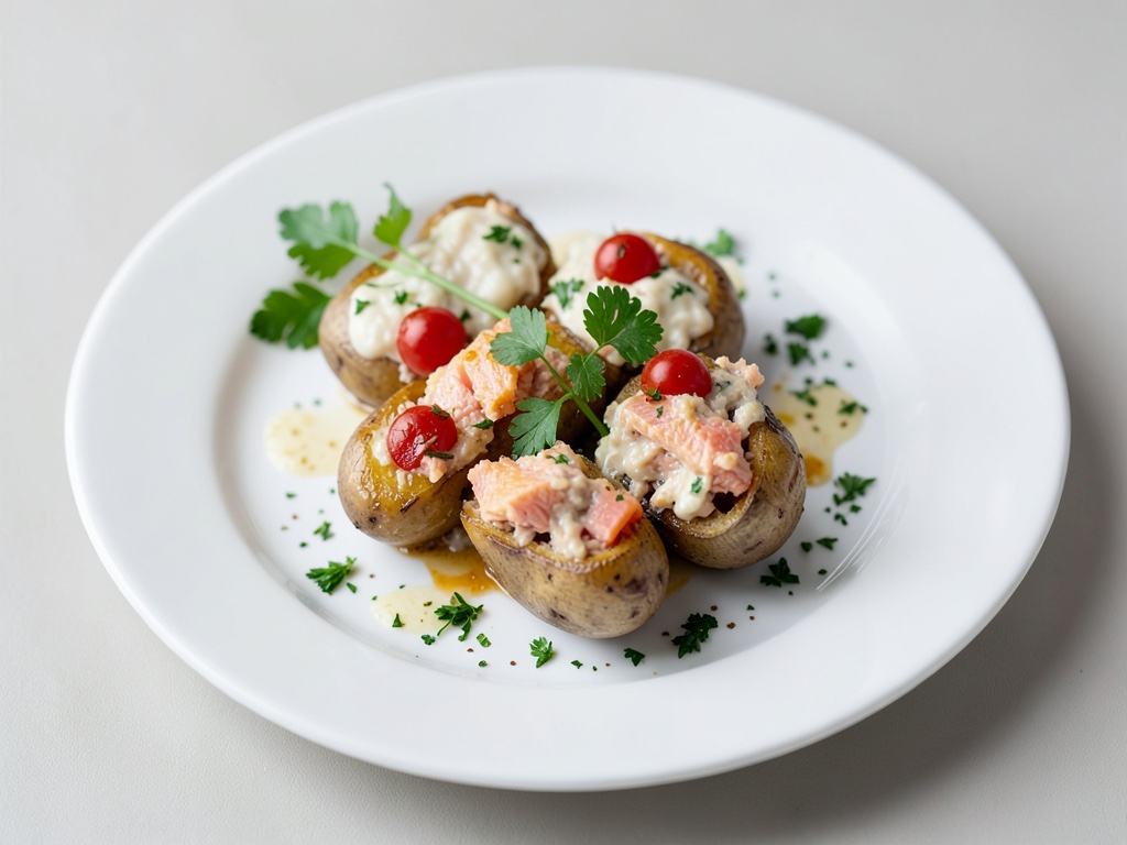 Patate al forno ripiene di salmone