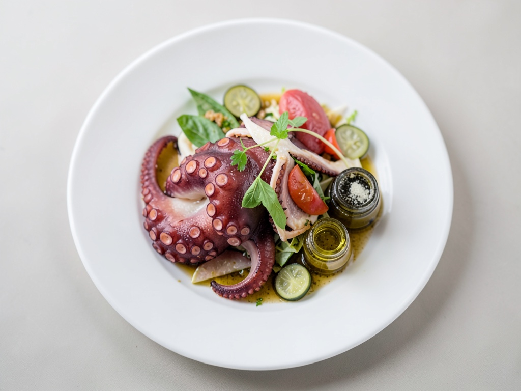 Zarter Oktopus-Salat mit Fenchel und Paprika