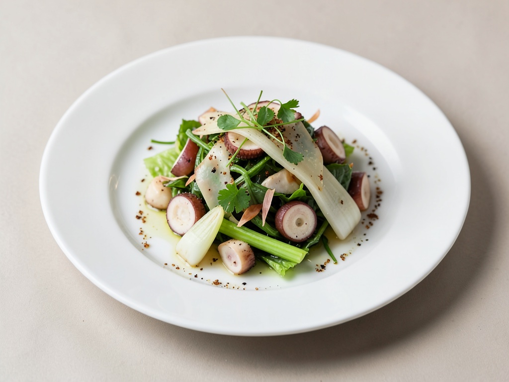 Salade de poulpe à la racine de lotus et céleri en branches