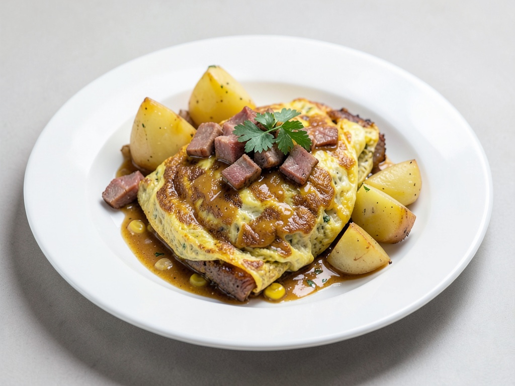 Farcio un'omelette salata con patate e corned beef