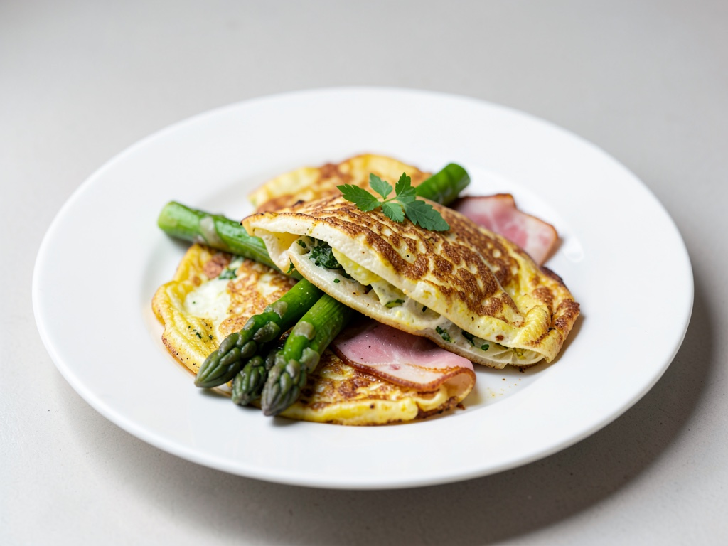 Omeletti soffici con asparagi verdi e prosciutto