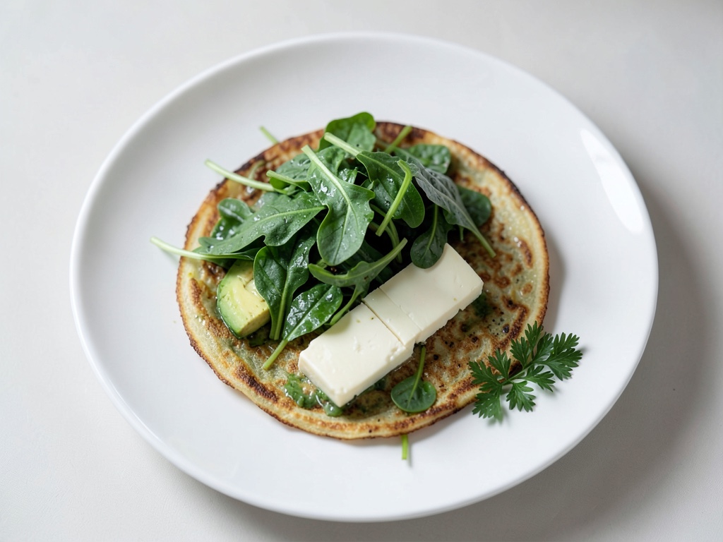 Tortilla francesa rellena de espinacas y aguacate