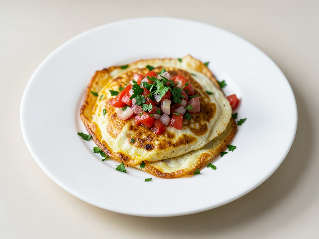 Omelette con chutney di pomodori, cipolla, coriandolo e peperoncino