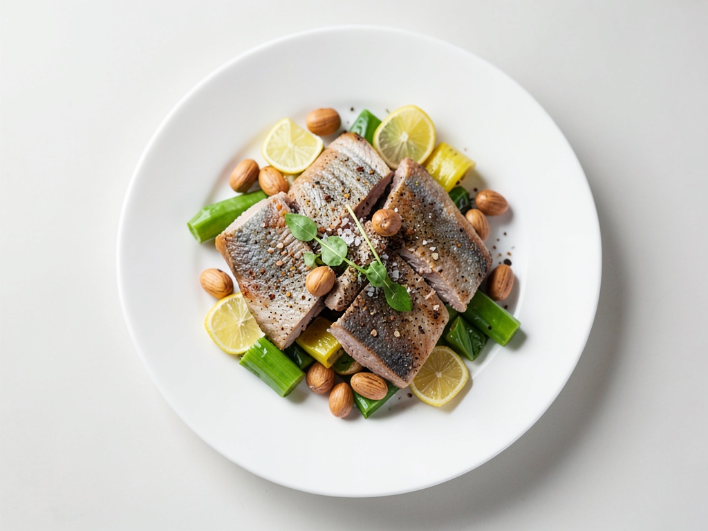 Filets de poisson aux oranges, fenouil et pignons de pin grillés