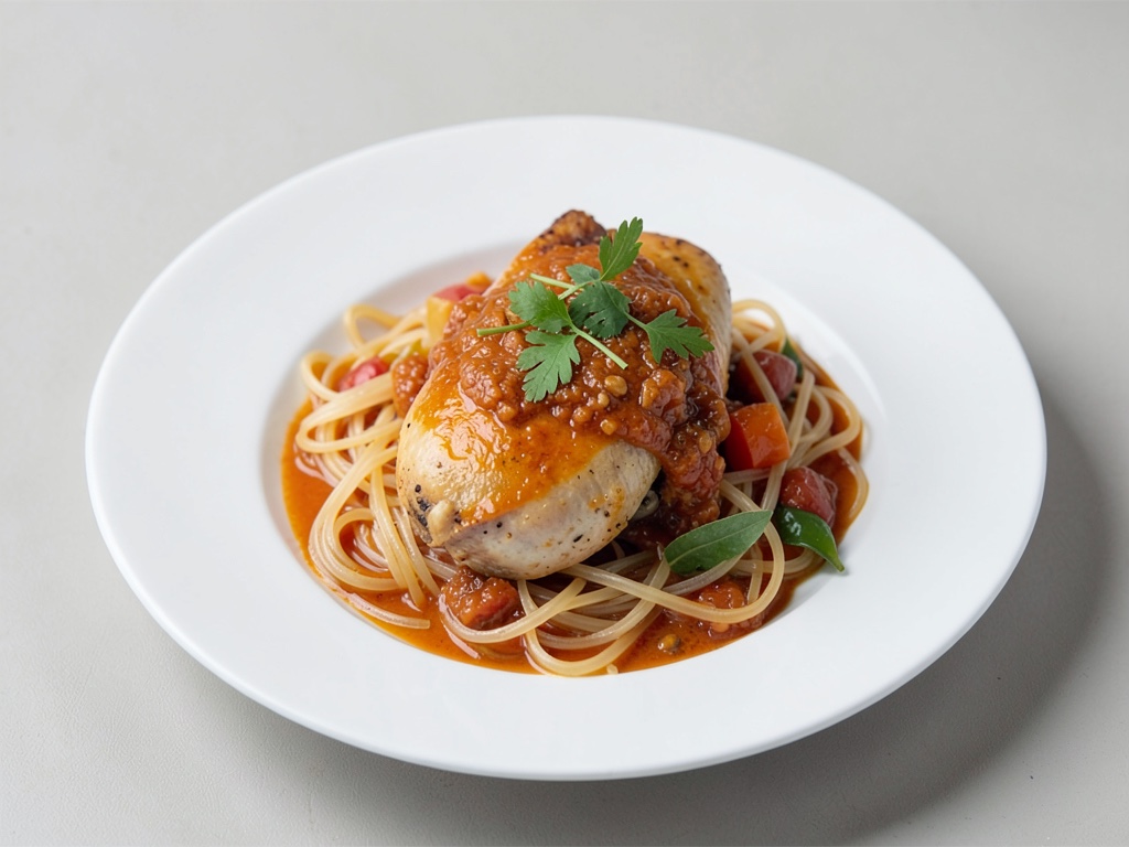 Poulet en marinade à l'orange avec nouilles de verre