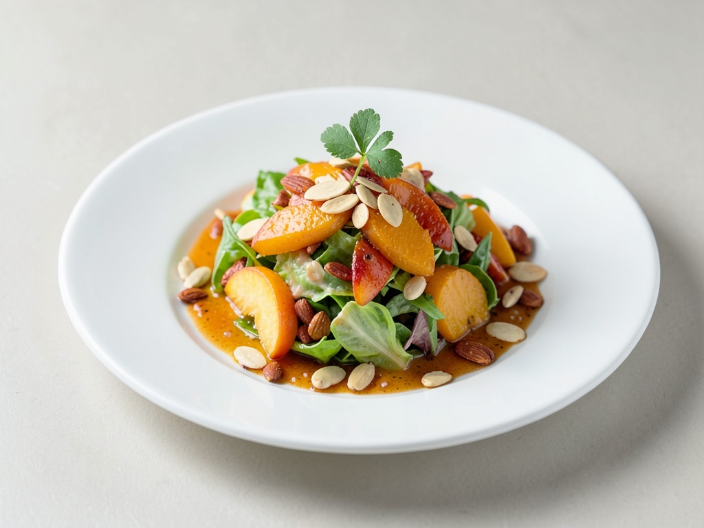 Insalata fruttata di arance e pesche con mandorle