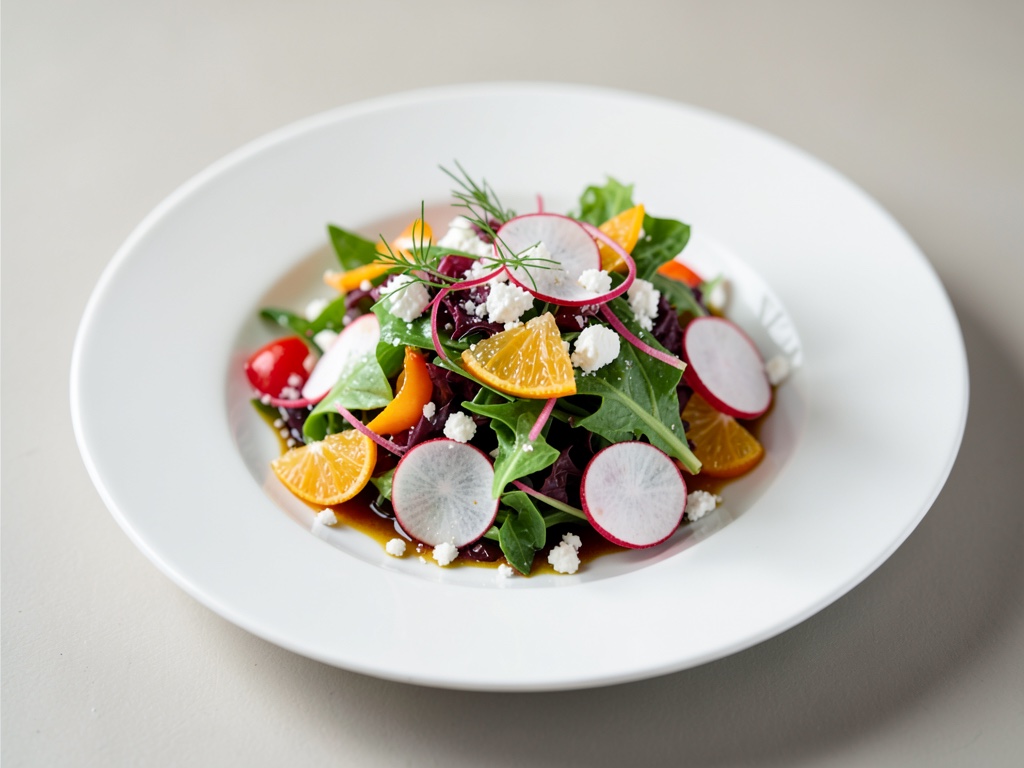 Insalata colorata con arance, ravanelli e feta