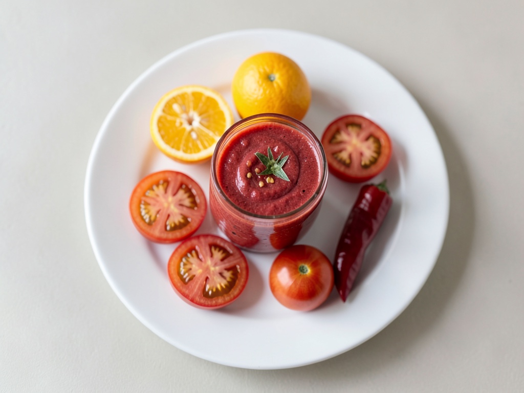 Fruchtiger Smoothie aus Orange, Tomate und Paprika