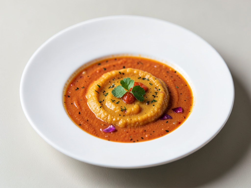 Sopa de tomate y naranja frutal y cálida
