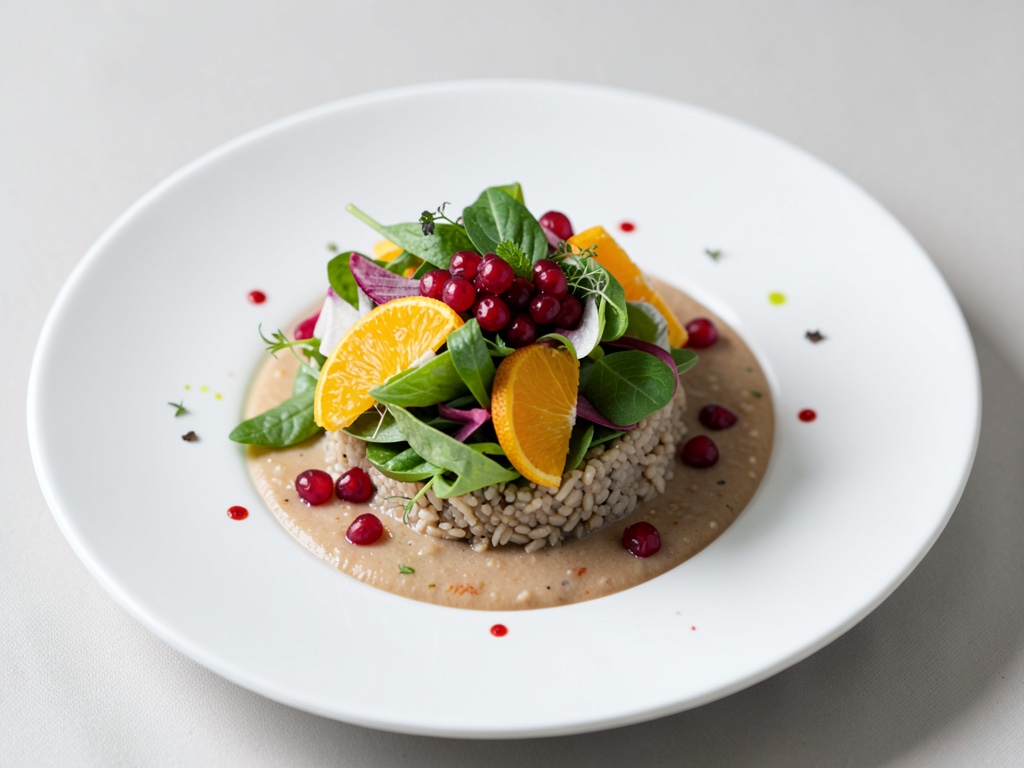Orangensalat mit Reispudding und Granatapfel