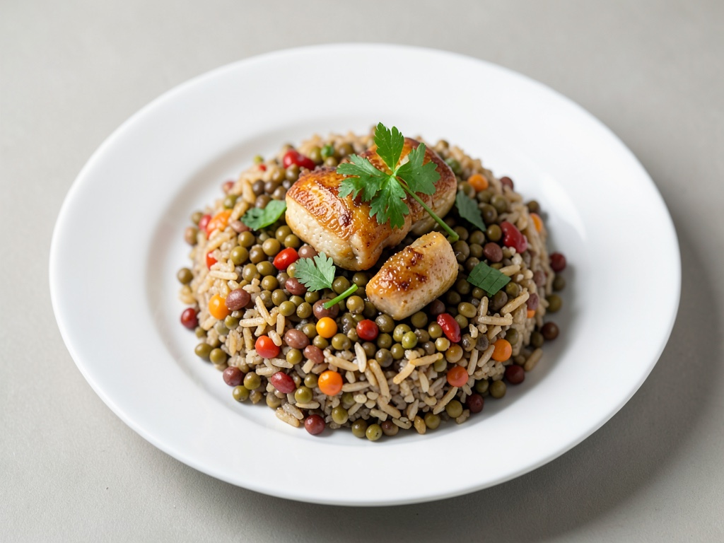 Riso con lenticchie e pollo stile orientale