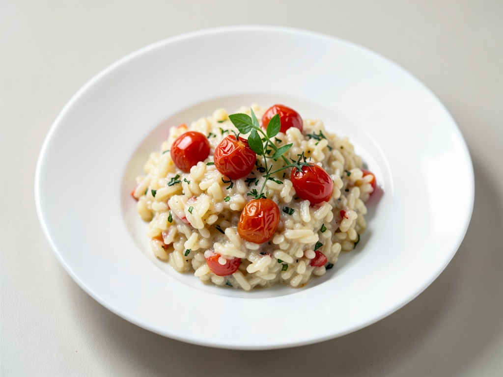 Risotto de Orzo Cremoso con Tomates al Horno