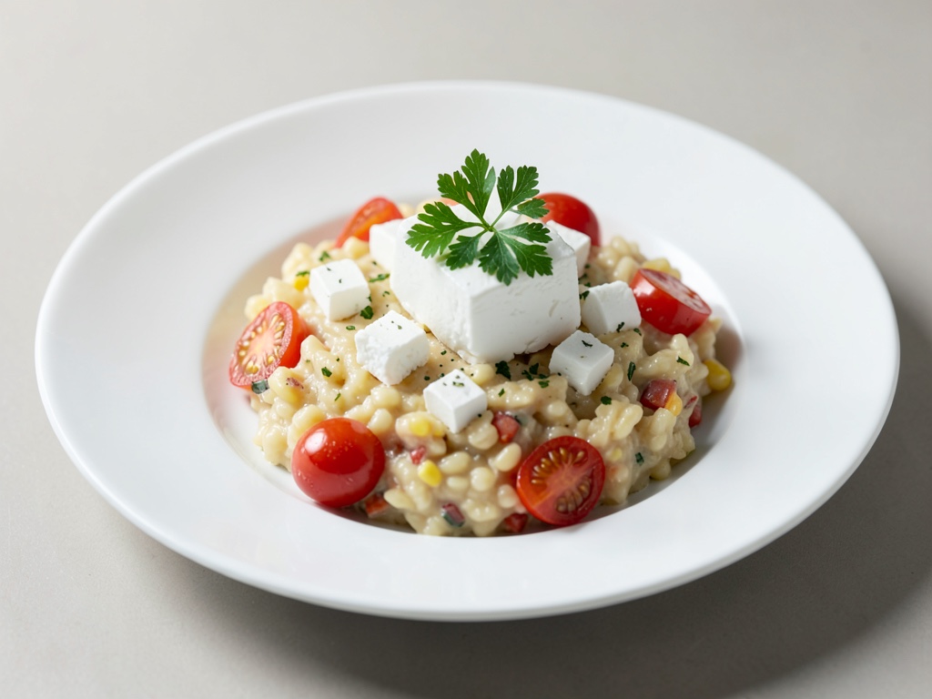 Orzotto cremoso con feta e pomodori