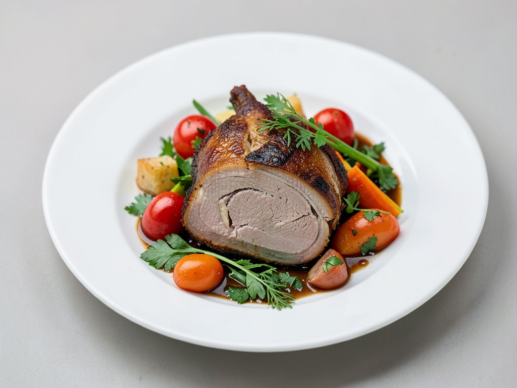 Tenero brasato di vitello con verdure e erbe fresche