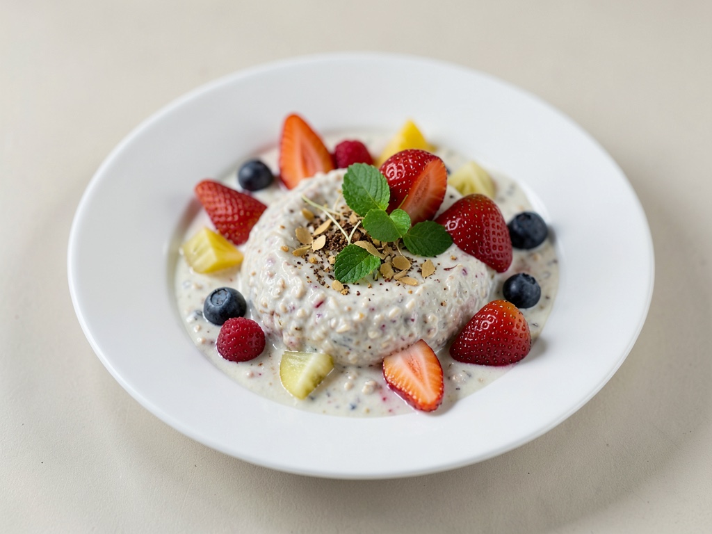 Avena remojada durante la noche con fruta fresca de verano