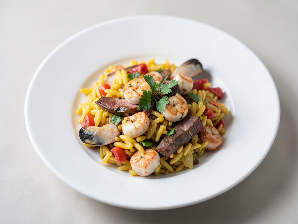 Paella classica con frutti di mare e carne