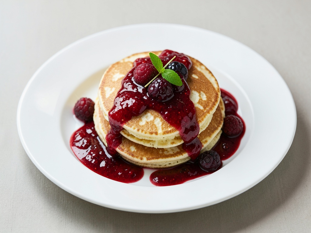 Pancakes esponjosos con compota de frutos del bosque