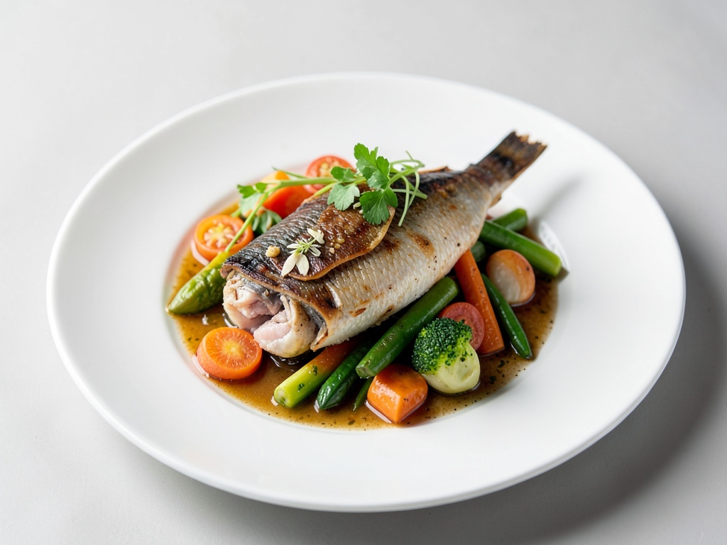 Pangasius cuit à la vapeur avec légumes asiatiques