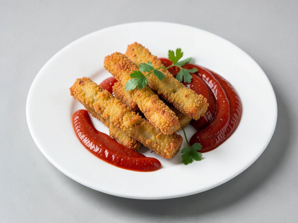 Knusprige Fischstäbchen mit Ketchup
