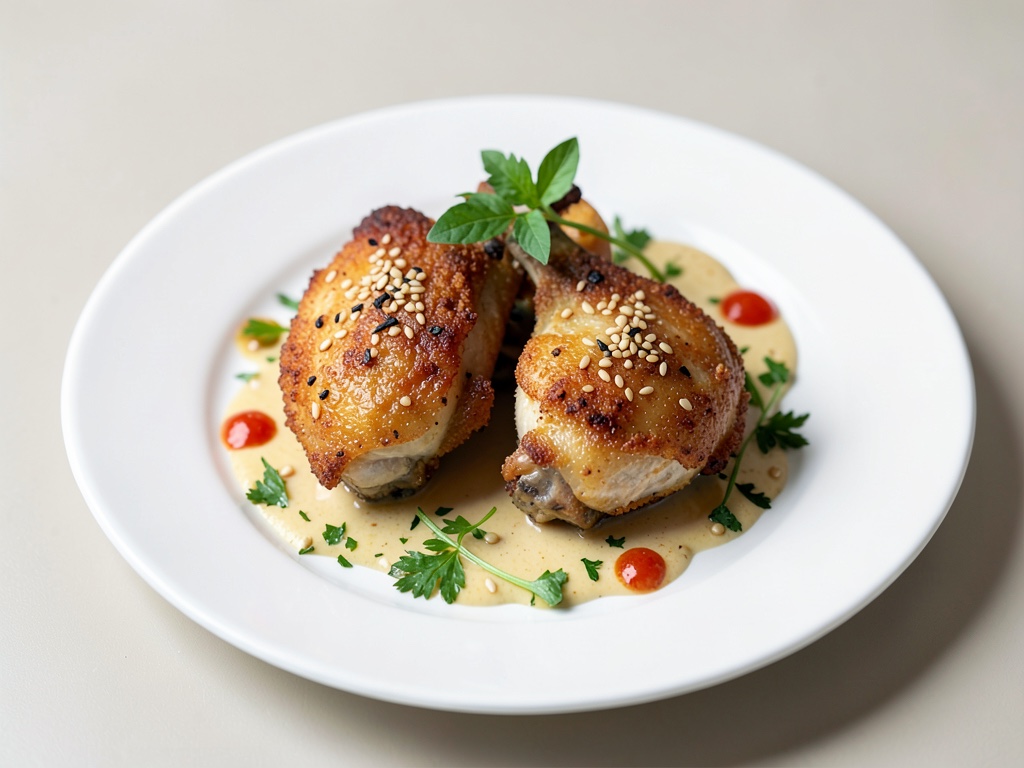 Knusprige Hähnchenschenkel mit Sesam-Panade
