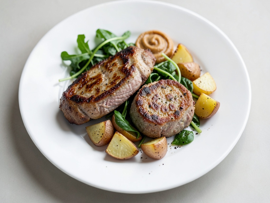 Cotolette di maiale panate e croccanti con spinaci e patate fritte
