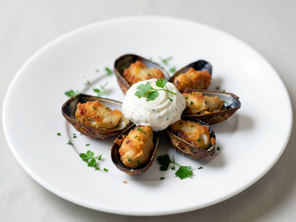 Moules croustillantes avec sauce yaourt crémeuse