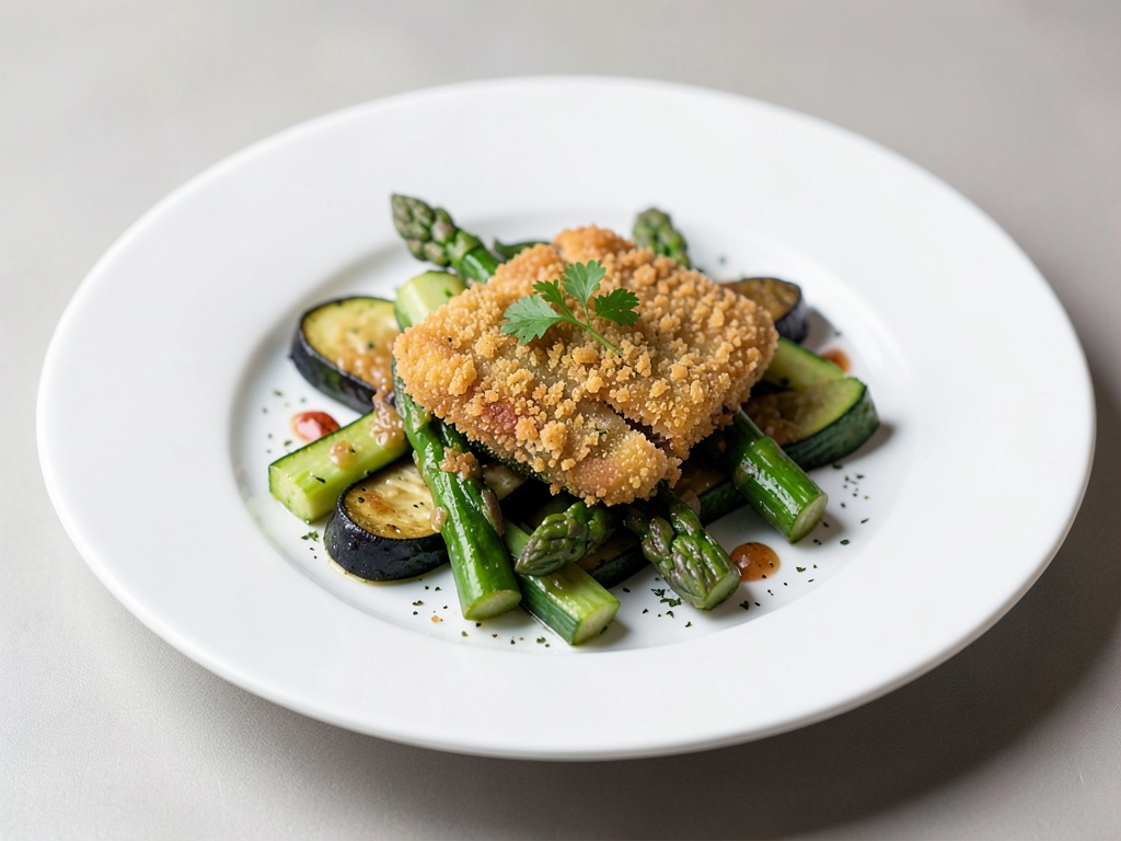 Zucchine croccanti impanate con asparagi teneri