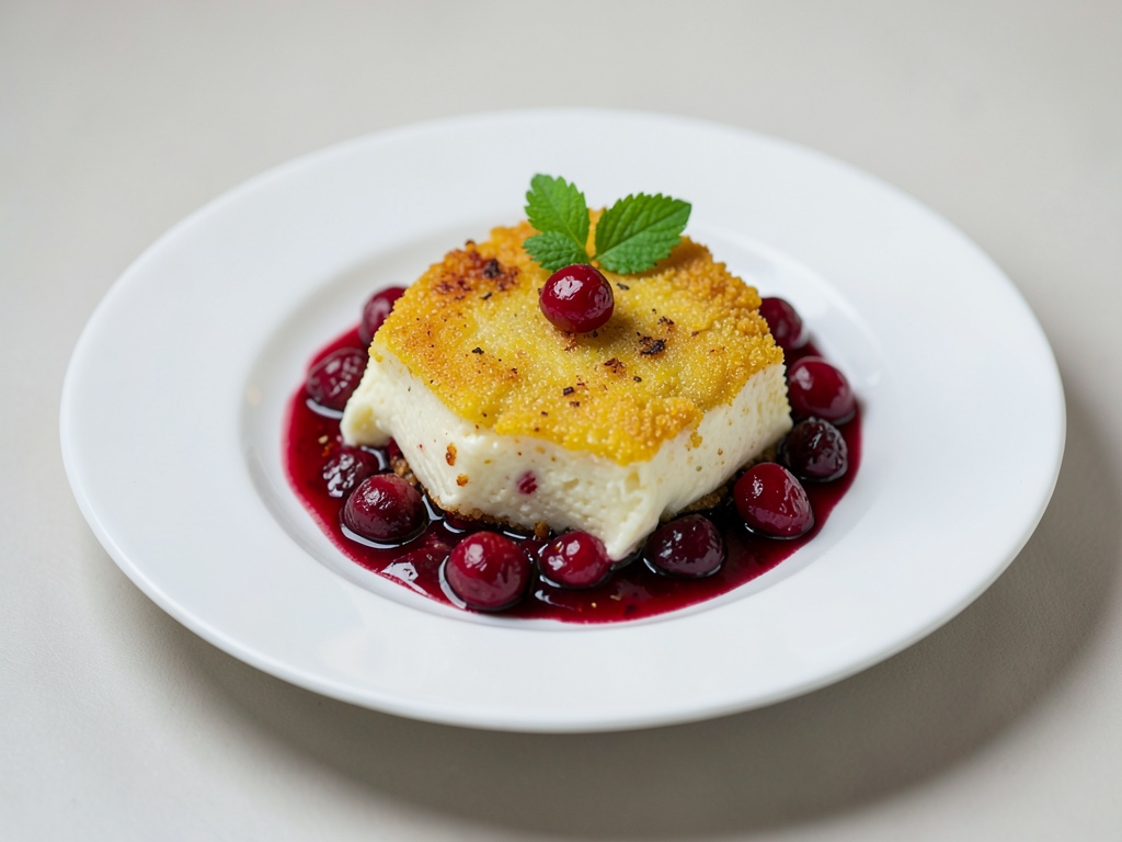 Rebanadas de queso doradas con arándanos rojos