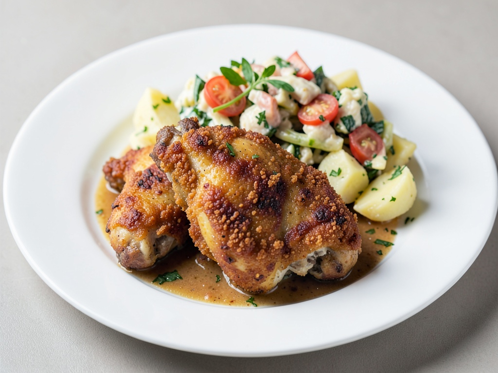 Pollo impanato croccante con insalata di patate calda
