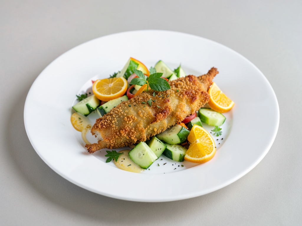 Escalopes croustillantes avec salade fraîche à l'orange et au concombre