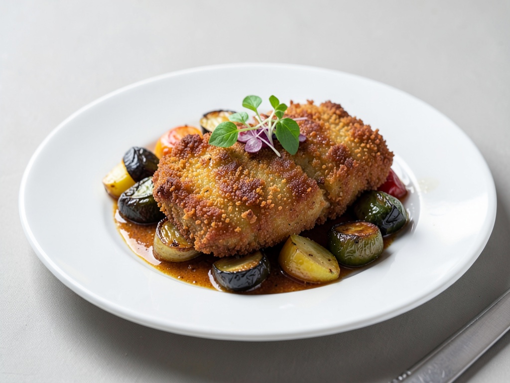 Schnitzel croccanti con verdure al forno