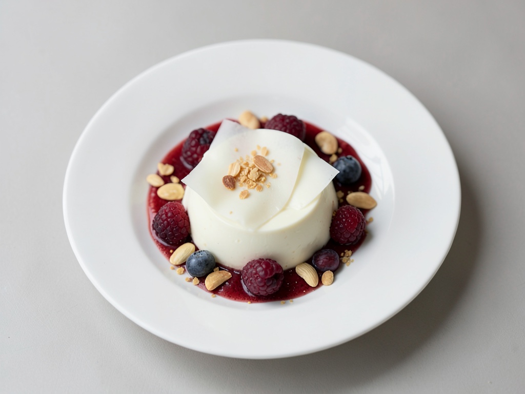 Vanille-Panna-Cotta mit frischen Erdbeeren und gerösteten Mandeln