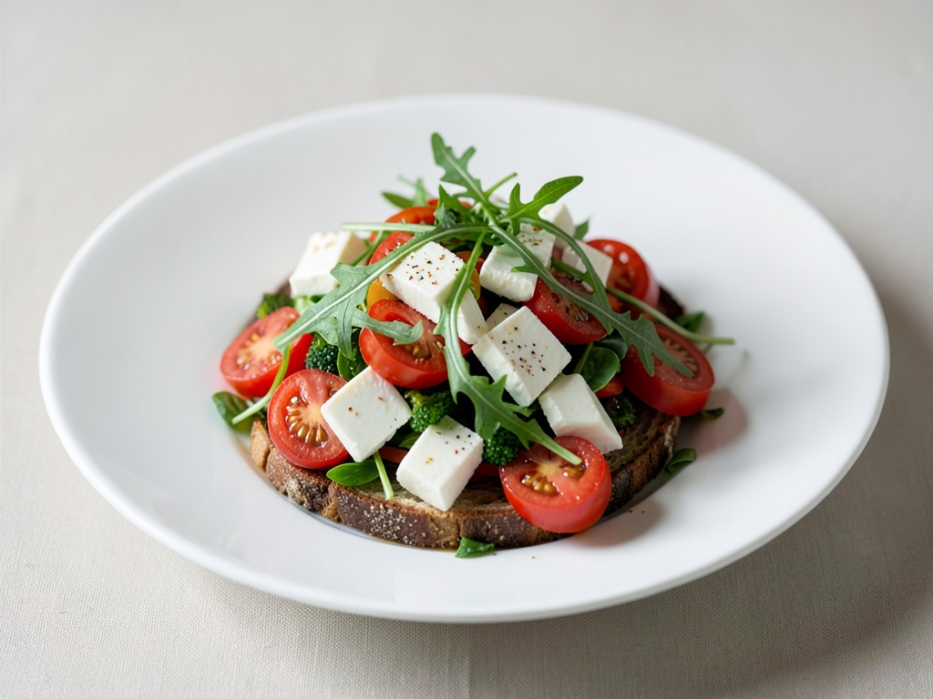 Insalata di pane colorata con pomodori, mozzarella e rucola