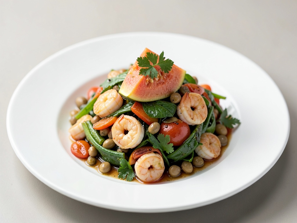 Insalata di Papaya, Fagioli e Gamberi