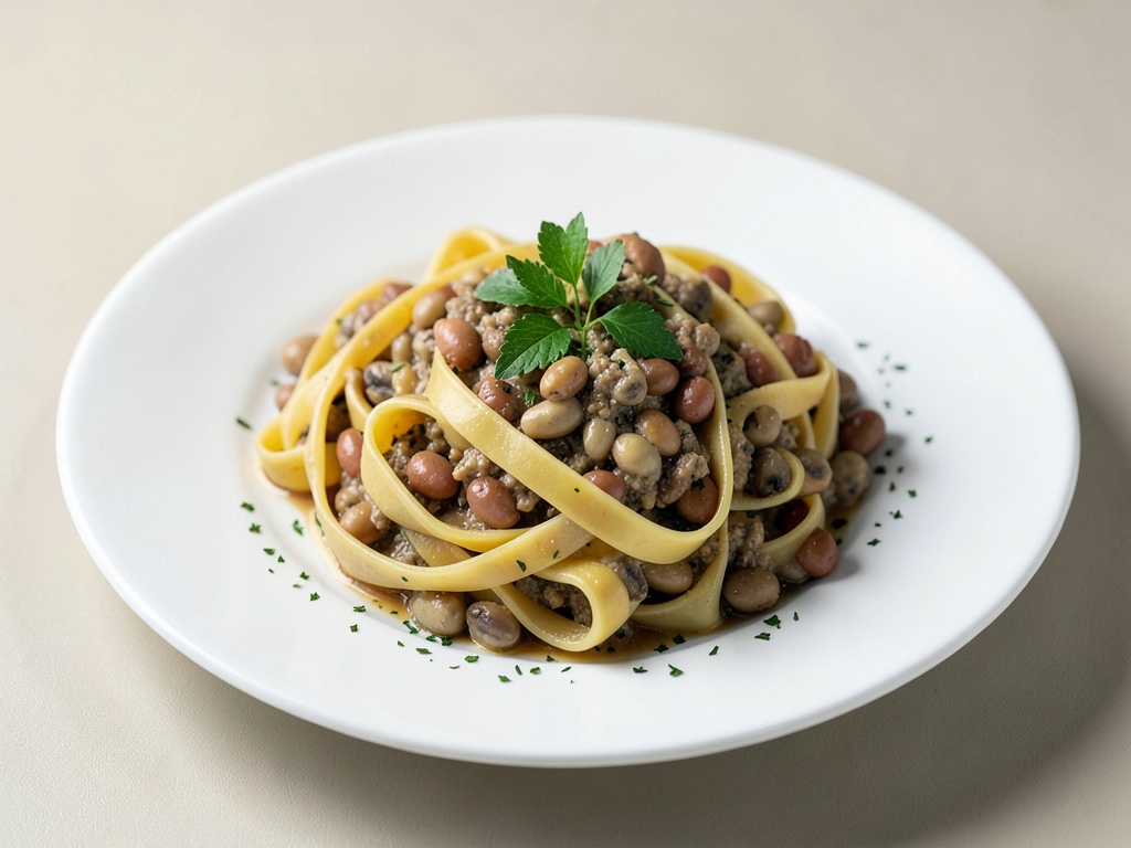 Pappardelle con ragù di fagioli e funghi